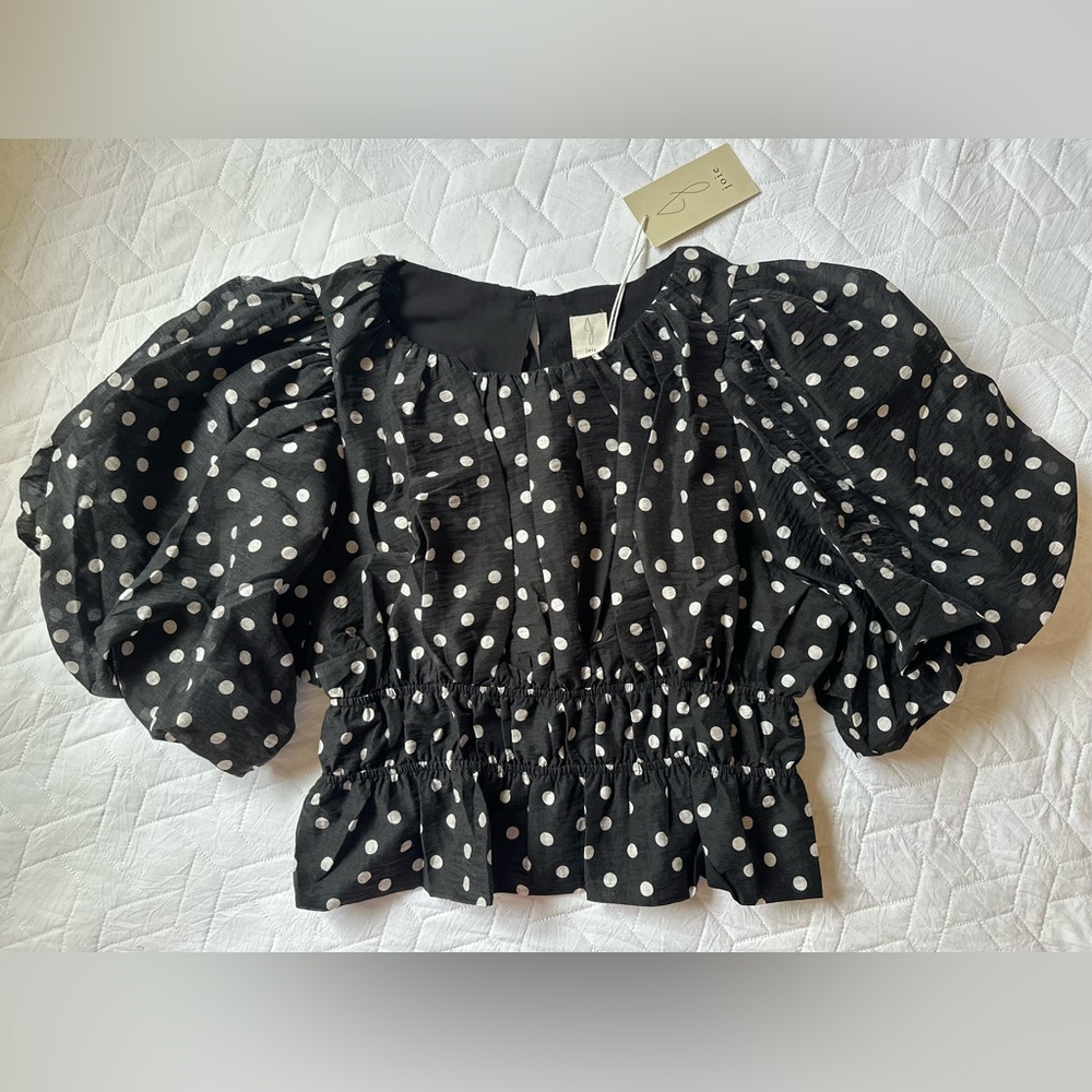 Women’s Joie Black Puff Sleeve Peplum top Size L NEW
